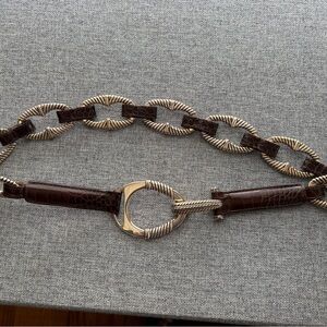 Brighton Stretch Brown & Gold Chain Leather Link Belt